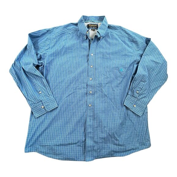 Ariat Pro Series Stretch Button Down Shirt Men's XXL Long Sleeve Blue Plaid - Picture 1 of 8
